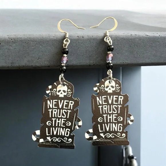 Hand crafted Never Trust The Living earrings - Picture 2 of 5